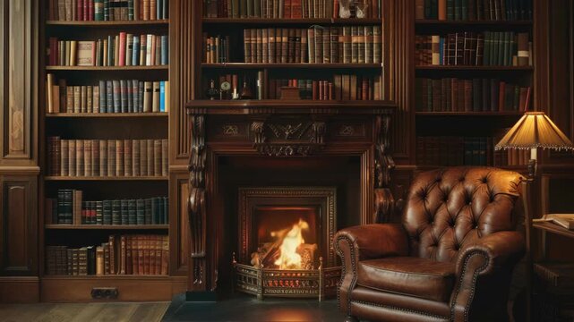 Chair by Fireplace in Library