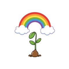 Rainbow Over a Growing Plant Sprout