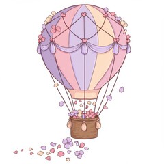 Pastel Floral Hot Air Balloon Illustration