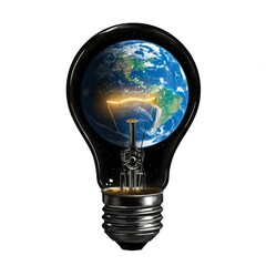 Earth Inside a Lightbulb Against a Black Background