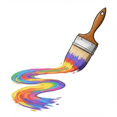 Rainbow Paintbrush Swirls on White Background