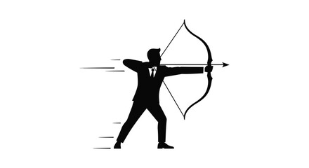 Man in a suit shooting a bow and arrow with motion lines