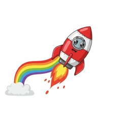 Cartoon Rocket with Rainbow Trail