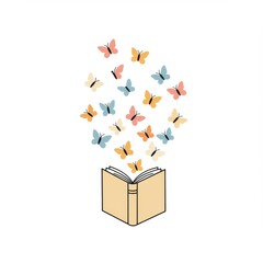 Pastel Butterflies Flying from Open Book Illustration