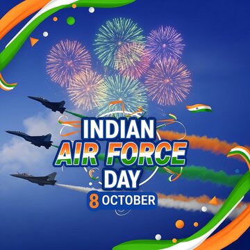 Indian air force day celebration with fighter jets and fireworks