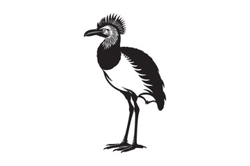 Stylized black and white illustration of a crested bird