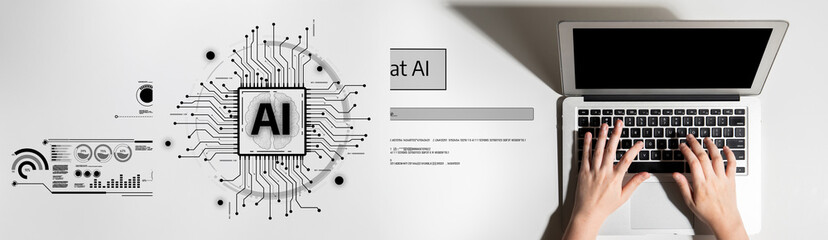 Fototapeta premium AI assistant with LLM, big data, machine learning, and generative AI powers prompt engineering and supports agentic AI for advanced business applications. Latch