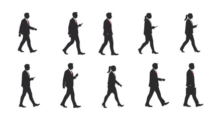 Fototapeta premium Business people walking in different poses and directions in silhouette