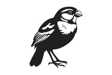 Black and white illustration of a small bird
