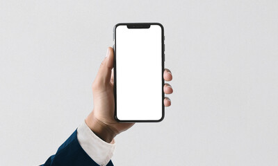 hand holding a mobile phone.businessman holding a mobile phone. banner. mockup