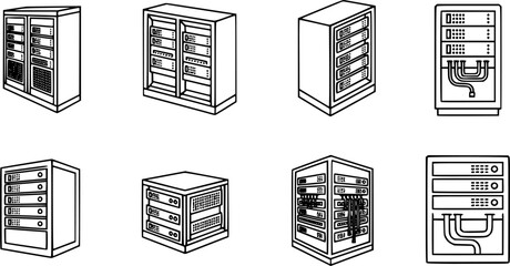 set of server rack outline icon vector
