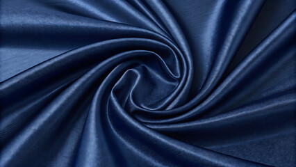 Fototapeta premium Luxurious deep blue satin fabric swirls with elegant folds creating a rich, flowing texture