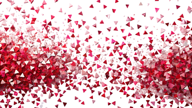 Abstract Background of Falling Red and Pink Triangle Confetti graphic design isolated on a transparent background