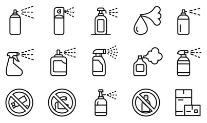 Minimalist spray bottle and aerosol can icons for hygiene, sanitation, household cleaning, and product packaging design