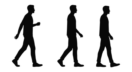 Silhouette of a man walking in different positions from side view