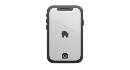 Smartphone displays a home icon on its screen against a dark view on transparent background