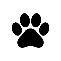 Minimalist black paw print silhouette icon, dog and cat footprint symbol, pet animal paw print graphic, clean graphic element for veterinary care branding and animal shop design © Zia Ur Rehman