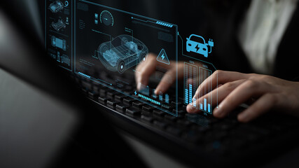 Technical layout of electric vehicle showing battery system, power control, traction motor,...
