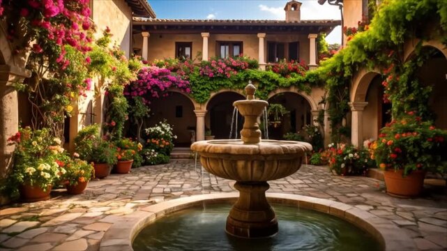 Ornate courtyard garden with fountain