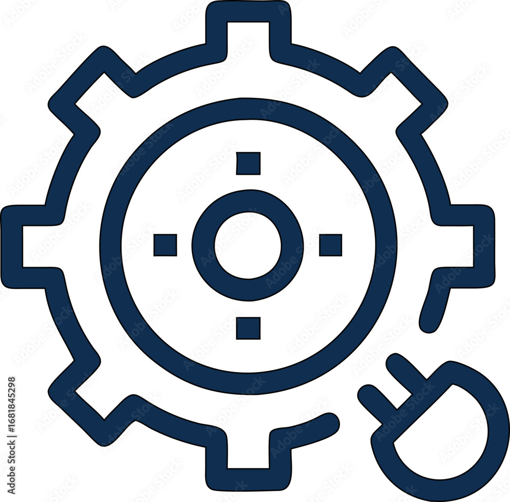 Poster sleek settings gear icon vector representing tools, system configuration, and optimization services.