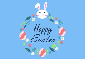 happy easter bunny with eggs