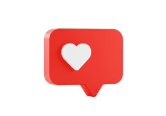Obraz premium Red social media 'like' notification icon with transparent heart, subtly dimensional 3/4 view on a transparent background with copy space. Concept of digital approval