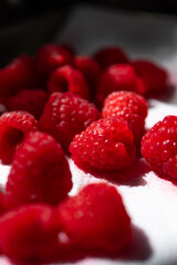 Freshly washed red raspberries 