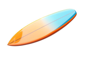 Vibrant orange and blue surfboard isolated on a neutral backdrop for summer sports and beach vibes