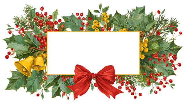 Christmas floral arrangement with bells and bow isolated on transparent background