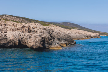 Rocky coast near so called Blue Lagoon on the coast of Akamas Peninsula in Cyprus island country