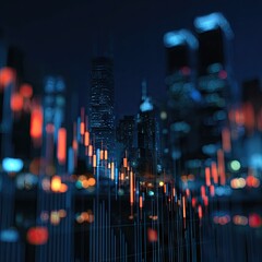 Financial data overlaid on a nighttime cityscape, showcasing a complex interplay of market trends and urban lights.