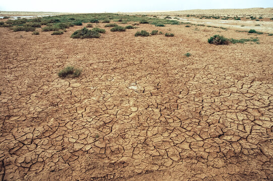 Desert landscape between two salt lakes Chott el Gharsa and Chott el Djerid, Tozeur Governorate of Tunisia