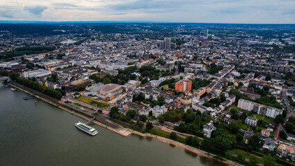  Aerial view around the old town of the city Bonn in Germany on a sunny spring noon