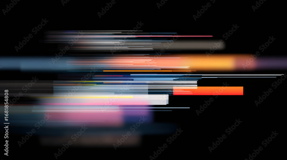 Aufkleber futuristic moving horizontal light lines abstract pattern. digital flow of data on black background.
