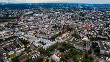  Aerial view around the old town of the city Bonn in Germany on a sunny spring noon