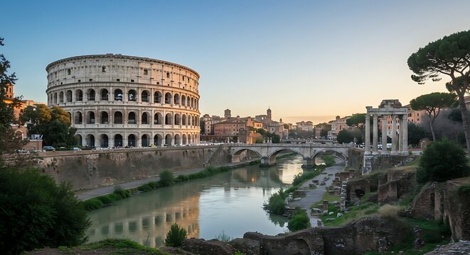 The Majestic Colosseum in Rome at Sunrise.
