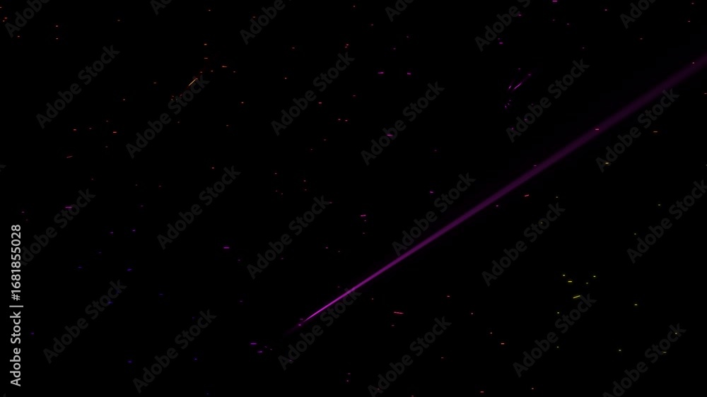 Poster glowing gradient rainbow light particle trails with reflecting particles on a black background