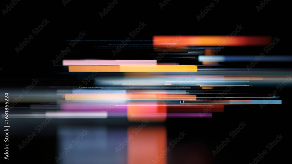 Aufkleber futuristic moving horizontal light lines abstract pattern. digital flow of data on black background.