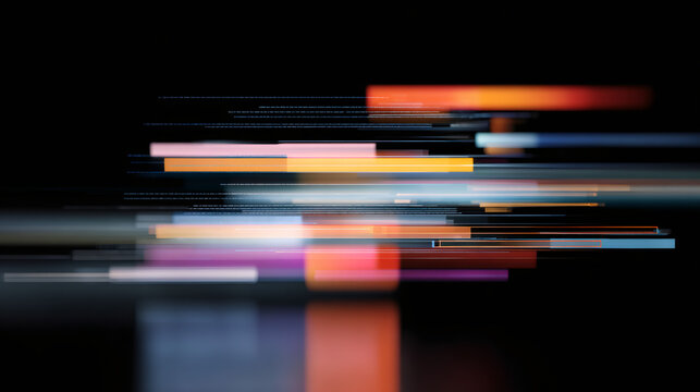 Futuristic moving horizontal light lines abstract pattern. Digital flow of data on black background. Technology in motion concept.