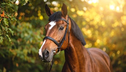 Fototapeta premium Portrait of a horse in autumn foliage