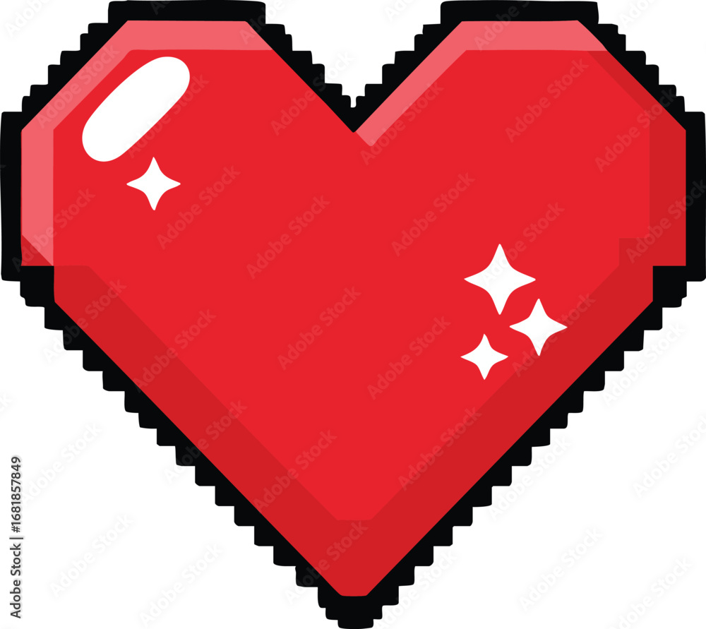 Aufkleber pixelated red heart icon with shiny highlights in retro 8-bit style vector illustration for digital 