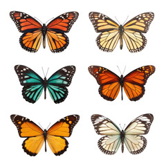 Obraz premium Six colorful butterflies isolated on transparent background
