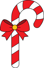 Festive red candy cane with bow vector illustration for holiday designs