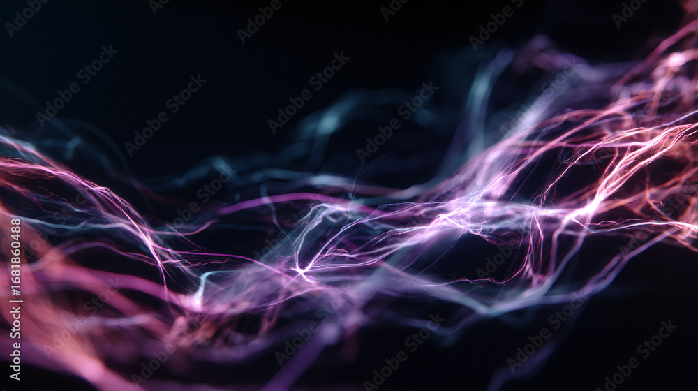Poster swirling light trails with bokeh on a dark background. abstract digital data stream. modern technolo