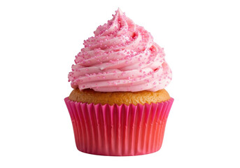 3d pink frosted cupcake with red wrapper