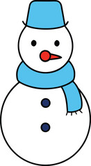 Charming cartoon snowman icon with blue hat and scarf festive winter illustration