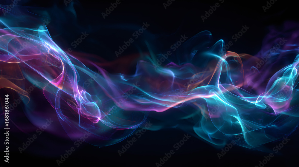 Poster swirling light trails with bokeh on a dark background. abstract digital data stream. modern technolo