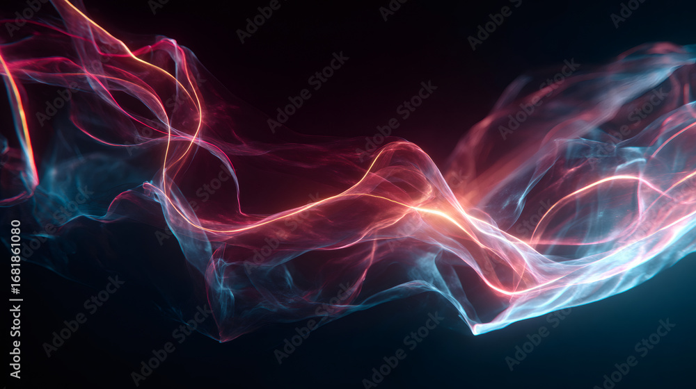 Aufkleber swirling light trails with bokeh on a dark background. abstract digital data stream. modern technolo