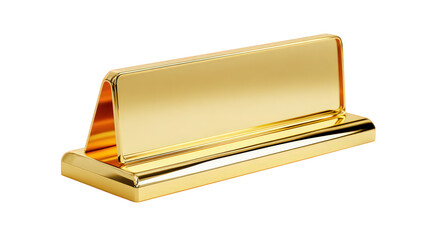 Elegant gold desk nameplate holder with reflective surface and sleek modern design, perfect for professional office, reception desk, or executive workspace decor