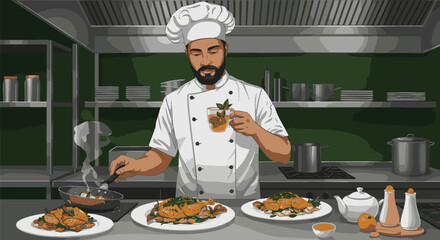 Chef Preparing Culinary Delights in a Professional Kitchen